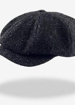 Мужская шерстяная кепка восьмиклинка «шелби» hook с ушами (черная) 🎩