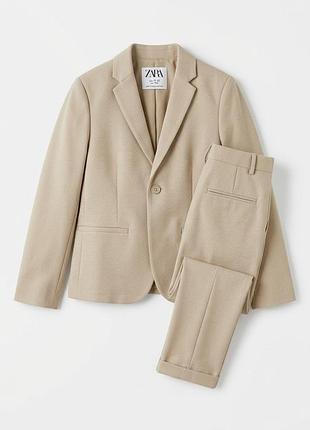 Стильний бежевий брючний костюм zara для хлопчика (жакет + штани), 11–12 років (152 см)