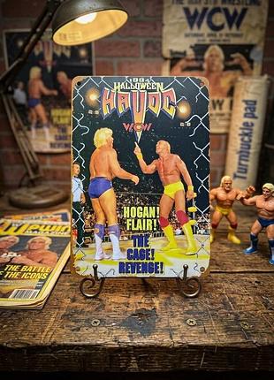 Металлическая винтажная табличка рестлинг wcw halloween havoc халк хоган рик флэр 14х20 см