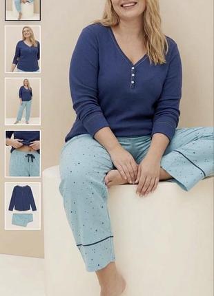 M&s новий жіночий реглан піжамний топ v-подібний виріз довгі рукави великий розмір 20 2xl-4xl