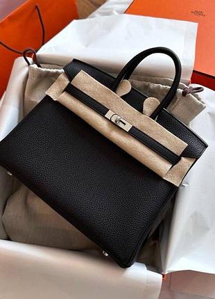 Сумка hermès birkin 25 см та 30 см чорна класика срібна фурнітура phw
