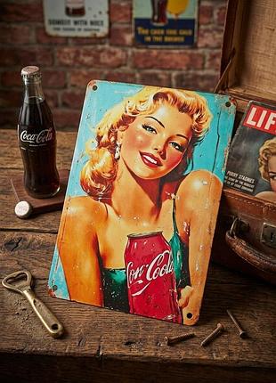 Металлическая винтажная табличка кока-кола coca-cola пин-ап ретро реклама 14х20 см