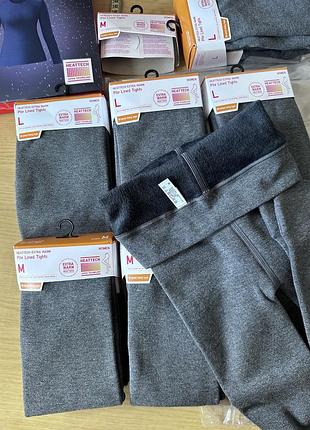 Термоколготи на флісі , на хутрі uniqlo heattech extra warm tights (pile lined) сірі