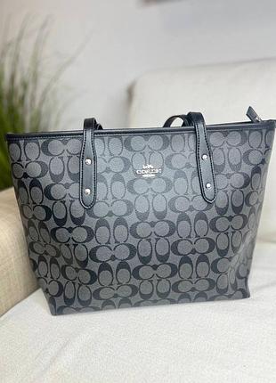 Сумка жіноча coach тоут сіра з монограмою
