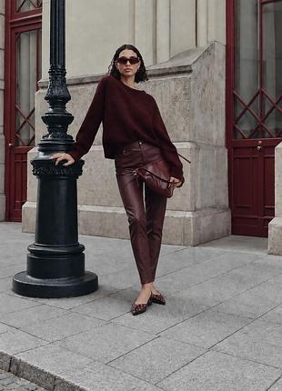 Шкіряні штани massimo dutti кожаные штаны massimo dutti штаны скини massimo dutti брюки