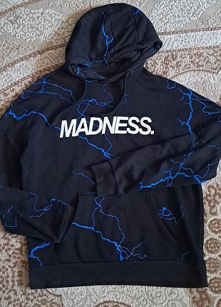 Чорне худі house brand "madness" з принтим блискавки / oversize s (підійде на m)