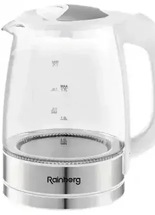Чайник електричний rainberg rb-703 скляний з led підсвічуванням 2 л білий