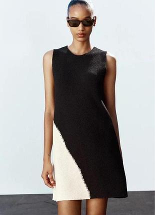 Жіноча коротка сукня zara трикотажна чорно-бежева
