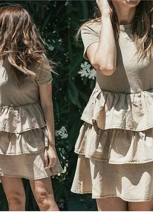Жіноча коротка сукня zara бежева з вареним ефектом, розмір s-m, 100% бавовна