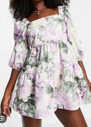 Ромпер платья лиловое пионы рукава фонарики asos