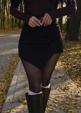 Спідниця-шорти чорна в рубчик 🖤 асиметричний крій ✨ shein 🔥 міні тренд🖤 гарна жіноча спідниця 🖤 шорти спідниця 🖤 розмір s/m