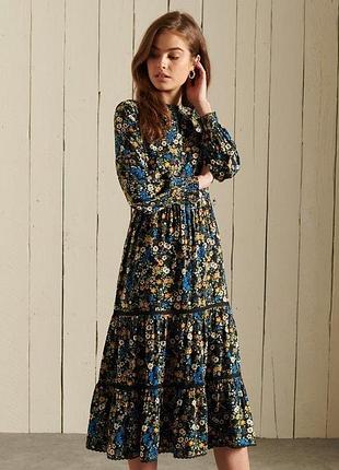 Віскозна міді сукня superdry woven long sleeve midi dress