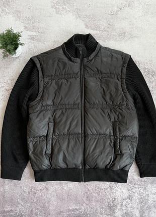 Lacoste bomber jacket men’s black puffer vest knit sleeves zip 2в1🔥