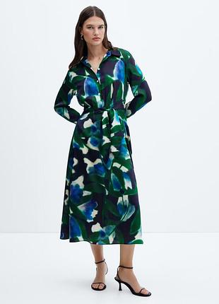 Сукня міді mango abstract print waist tie-ups detailed shirt style midi dress