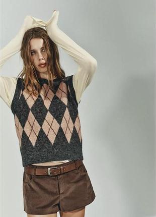 Тепла жилетка жилет з ромбами з вовною zara розмір 36
