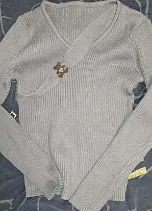 Лонгслив в рубчик s/m, зелёно-болотный серый лонгслив s/m