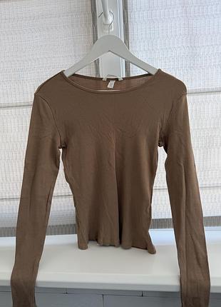 Лонгслів жіночий zara коричневий в рубчик