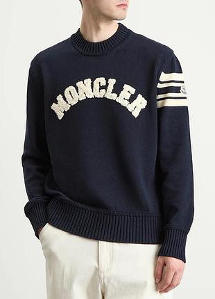 Cветр moncler - navy logo crew neck cotton knitwear
