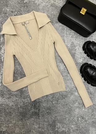 Жіночі кофта поло з v-подібним вирізом у рубчик guess