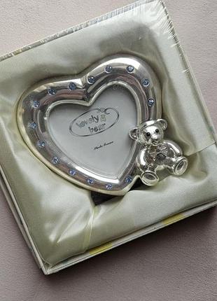 Фоторамка «lovely bear» сердце с мишкой, серебряная, новая