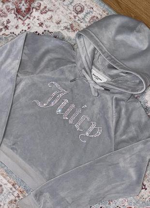 Жіночий світшот juicy couture сірий велюровий з капюшоном