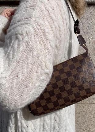Сумка жіноча louis vuitton pochette accessoires damier ebene коричнева оригінал , рідкісна