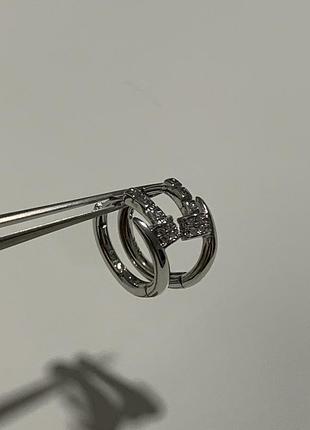 Срібні сережки зі срібла  пандора у стилі картьє цвях з камінням pandora срібло 925 проби