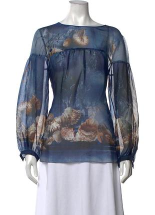 Нова шовкова блуза alberta ferretti у морський принт, it42, it44, m,l
