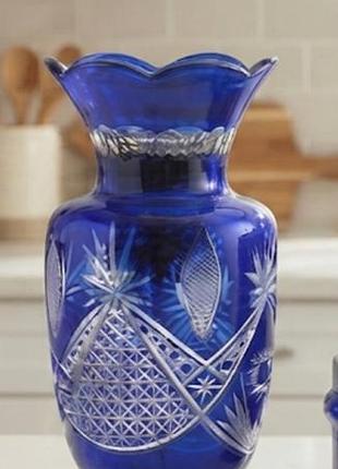 Винтажная ваза,хрусталь,кобальт,синяя,33см