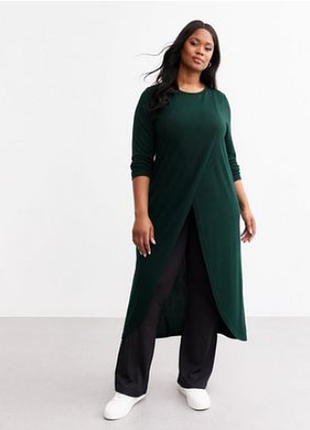 Темно-зелений довгий топ із стильним дизайном на запах  60-64р