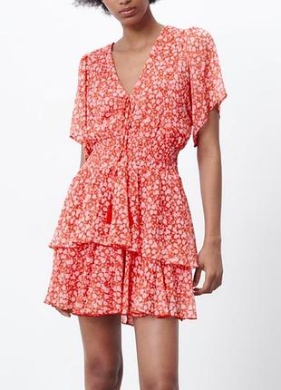 Платье с оборками zara цветочное платье с широкими рукавами квіткова сукня зара