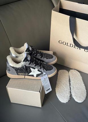Утеплені зимові кеди golden goose чорні блискучі 💎 чорні сірі