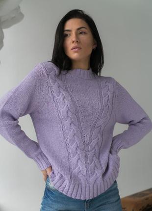Джемпер с двойным плетением, свитер фиолетовый1 фото