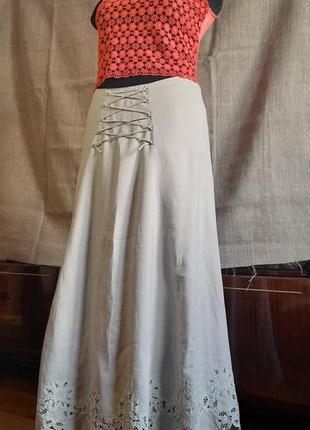 Шикарная юбка a-силуэта на подкладке с кружевом по низу  100%- лен4 фото