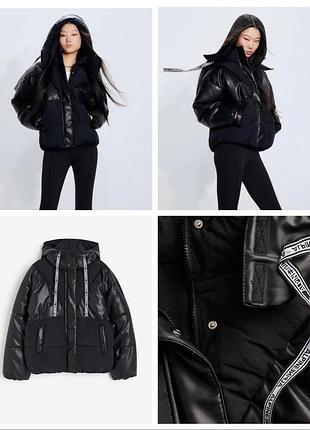 Куртка пуфер эко кожа h&amp;m