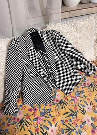 Піджак жакет zara п-р m , у клітинку , котон + поліестер