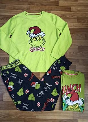 Пижамный комплект тройка пижами с принтом персонажа гренча (the grinch) новогодняя рождественская пижама хлопок трикотаж размер s/m