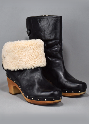 Ботинки ugg australia lynnea сапоги женские зимние кожаные мех овчина цигейка черные угги обувь оригинал 37 р/23 см emu bearpaw sorel