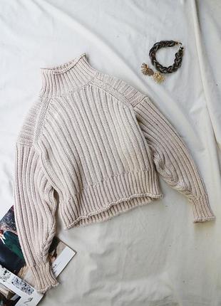 Свитер вязаный h&amp;m оверсайз базовый в рубчик с вкраплениям шерсти