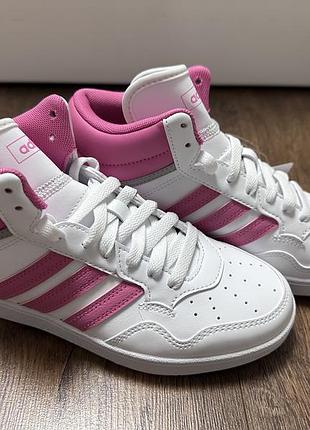 Кросівки для підлітків adidas hoops 4.0 md j білі з рожевим, розмір 3,5 uk, довжина устілки 23 см