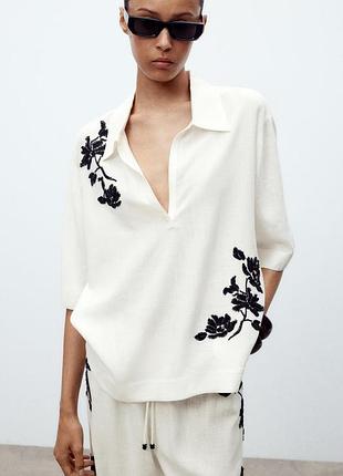 Рубашка блуза из смеси льна zara