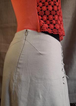 Шикарная юбка a-силуэта на подкладке с кружевом по низу  100%- лен7 фото