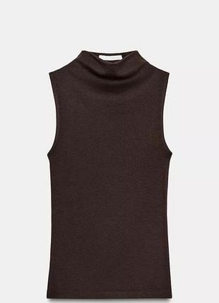 Топ жіночий zara трикотажний без рукавів з коміром стійкою