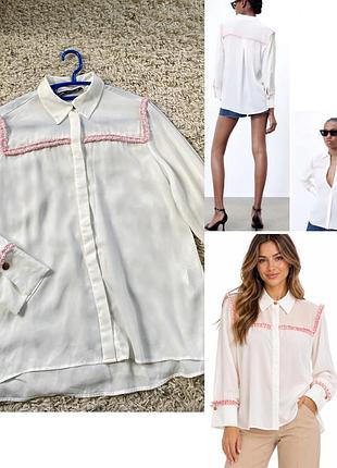 Шикарна біла фонова блуза  вільного крою з декором ,zara,p.xs