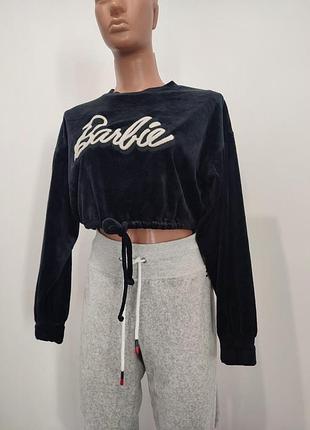 Укорочений велюровий свитшот forever 21 x barbie оригінал / кроп кофта барбі s