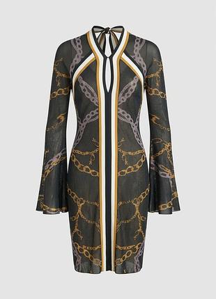 Платье karen millen вязаное с принтом цепи, рукава клеш, m