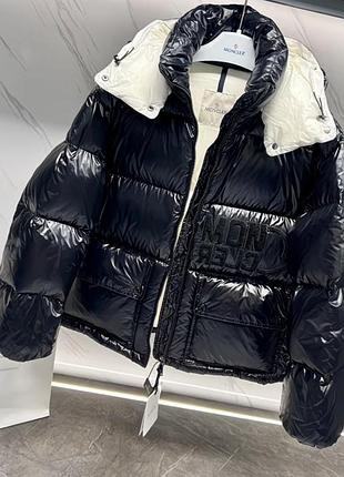 Пуховик жіночий moncler чорний з білим