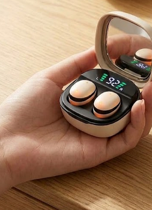 Бездротові ультракомпактні мікро-навушники bluetooth 5.4  з led-дисплеєм (skin / бежеві)