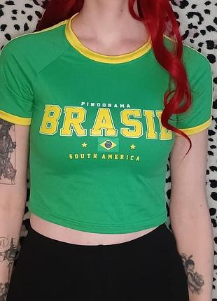 Жіночий топ brasil зелений з жовтим принтом