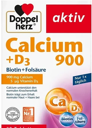 Doppelherz aktiv calcium 900 + d3 + biotin + folsäure (30 таблеток)